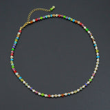 Rainbow Pearl Mosaic Necklace，Pearl & Multicolor Gemstone Beaded Necklace,Sku#LX1042