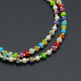 Rainbow Pearl Mosaic Necklace，Pearl & Multicolor Gemstone Beaded Necklace,Sku#LX1042