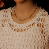 Rainbow Pearl Mosaic Necklace，Pearl & Multicolor Gemstone Beaded Necklace,Sku#LX1042