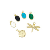 Gold Starburst Compass and Dragonfly Charms, Oval Gemstone Style Pendant Charms for Jewelry Making,Sku#LX1044