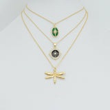 Gold Starburst Compass and Dragonfly Charms, Oval Gemstone Style Pendant Charms for Jewelry Making,Sku#LX1044