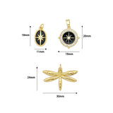 Gold Starburst Compass and Dragonfly Charms, Oval Gemstone Style Pendant Charms for Jewelry Making,Sku#LX1044