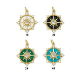 Celestial Compass Starburst Gemstone Coin Charm Pendants,Sku#LX1050