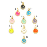 Colorful Enamel CZ Gold Cute Smile Face Charm, Sku#LX141