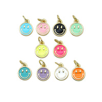 Colorful Enamel CZ Gold Cute Smile Face Charm, Sku#LX141