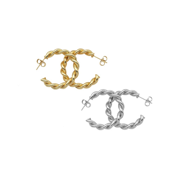 Gold Twisted Hoop Stud Earrings, Sku#LX190