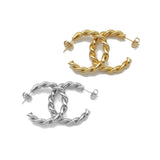 Gold Twisted Hoop Stud Earrings, Sku#LX190