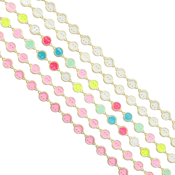High Quality Pink White Enamel Smiley Face Chain,sku#LX212