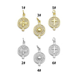 Clear CZ Gold Sun Cross Bee On Round Coin Charm, Sku#LX252