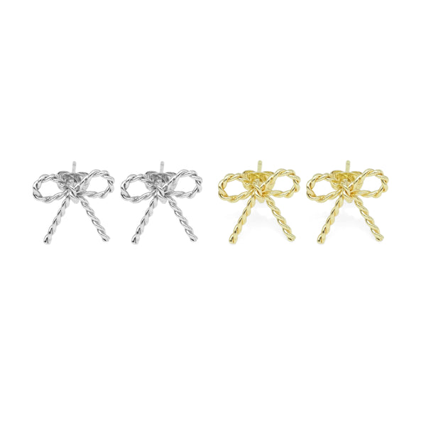 CZ Gold Twisted Wire Bow Tie Stud Earrings, Sku#LX407