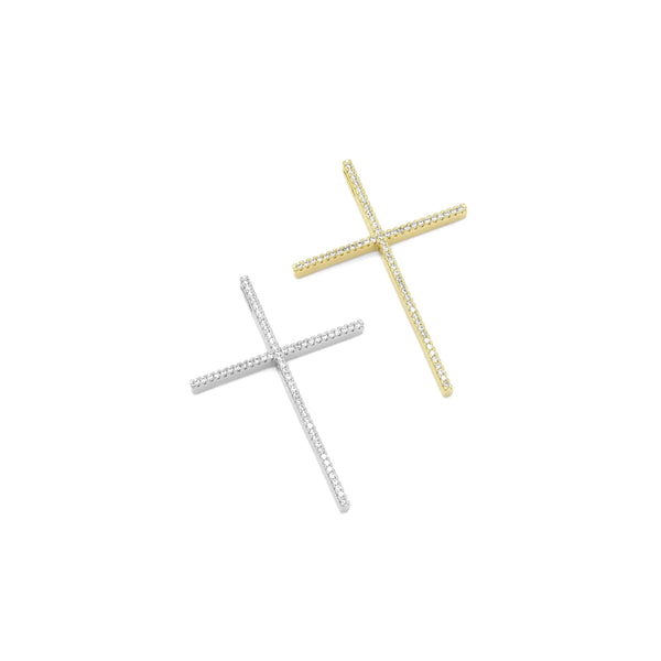 Gold /Silver CZ Big Cross Shape Charm, Sku#LX422