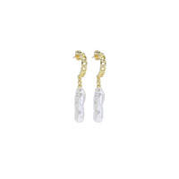White Pearl Twisted Gold Hoop Stud Earrings, Sku#LX449