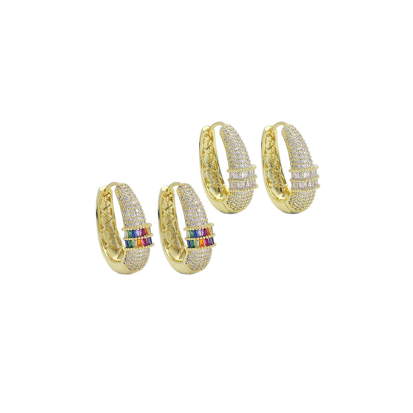 Clear Colorful CZ Pave Oval Hoop Earrings, Sku#LX450