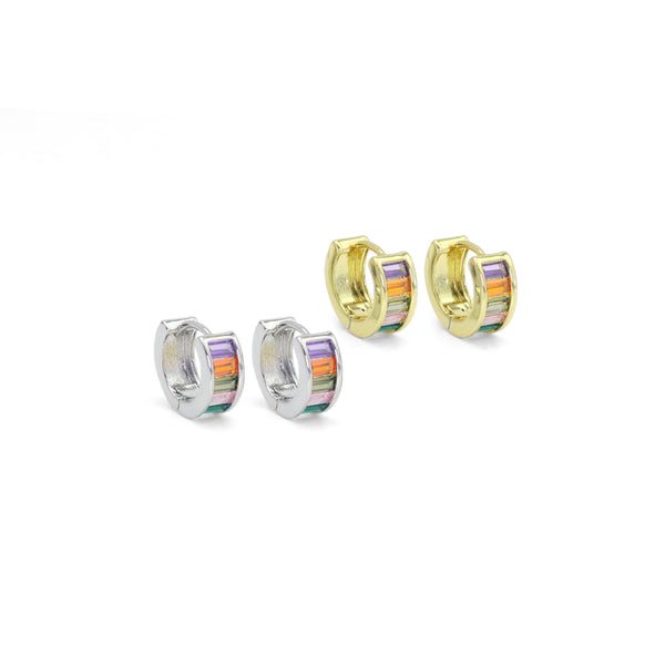 Cute Colorful Baguette CZ Small Hoop Earrings, Sku#LX451