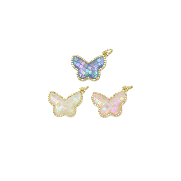 Pink Blue Pearl Butterfly Charm, Sku#LX459