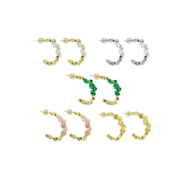 Gold Silver Colorful CZ Diamond cut Ball Arc-shaped Earrings, Sku#LX474