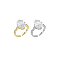 Big Oval Rectangle Clear CZ Gold Adjustable Ring, Sku#LX483