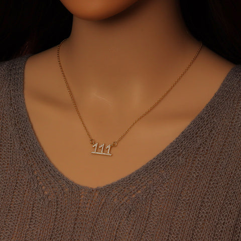 Gold Silver Chain CZ Angel Number necklace, Sku#LX510