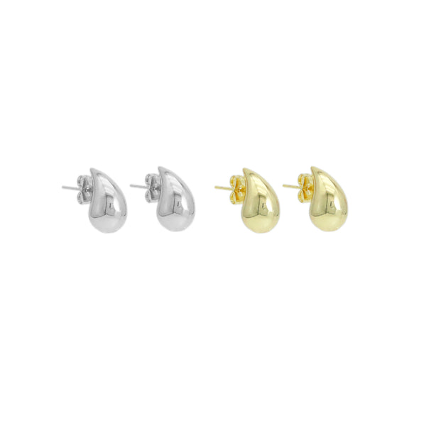 Gold Silver Poffy Drop Shape Stud Earrings, Sku#LX567