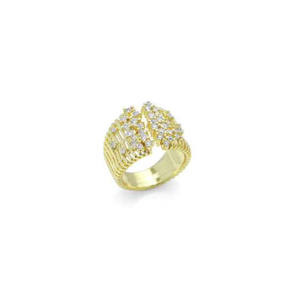 Clear CZ Gold open Cluster of CZ Adjustable Ring, Sku#LX572