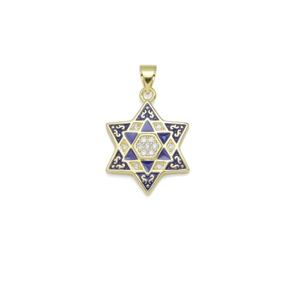 CZ Pave Cobalt Enamel Jewish Star of David Pendant, Sku#LX599