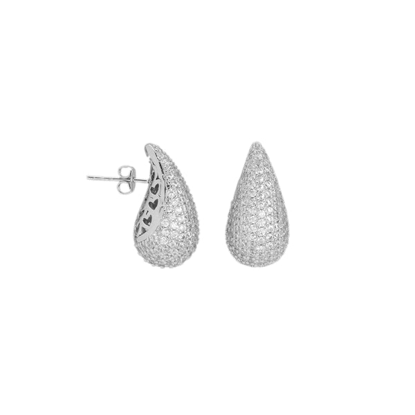 Clear CZ Silver drop Shap Earrings, Sku#LX605
