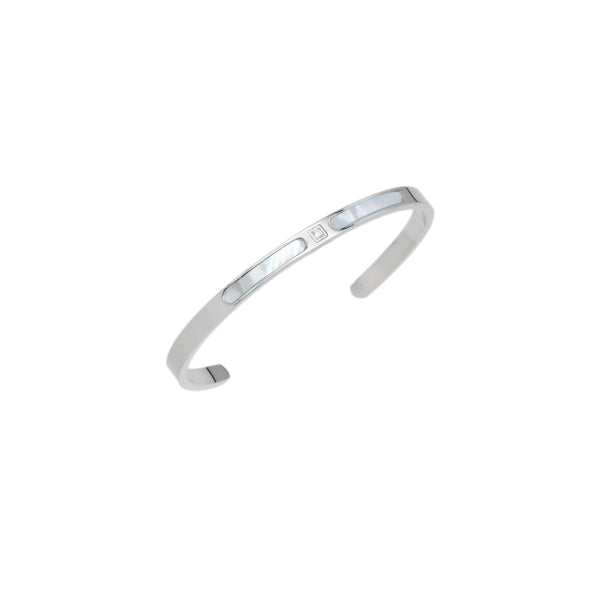 Silver Mother of Pearl thin Bangle Adjustable Bracelet, Sku#LX616