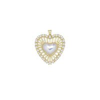 Large CZ Pave Pearl Heart  Pendant, Sku#LX626