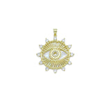 CZ Pave Spike Gold Evil Eye Mother of Pearl Pendant, Sku#LX631