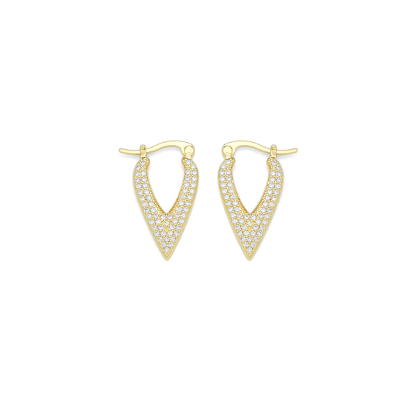 CZ Gold Long V Point heart shape Latch back Earrings, Sku#LX633