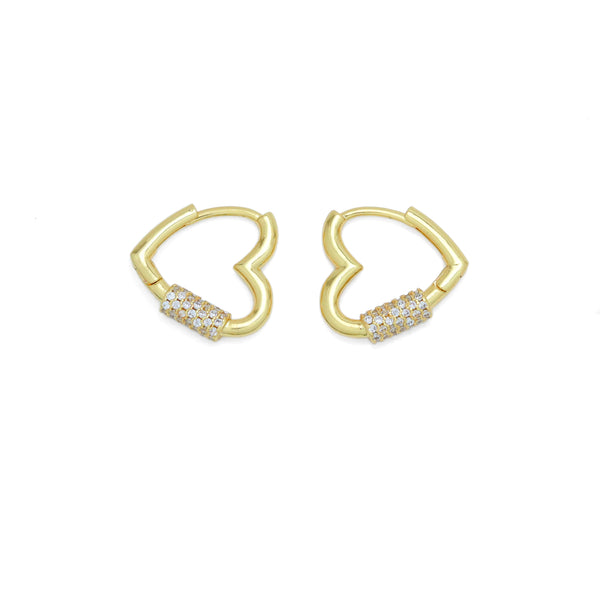 Gold Screw CZ Heart Shape Hoop Earrings, Sku#LX636