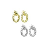 Slippy Gold Silver Twisted Oval Shape Stud Earrings, Sku#LX638