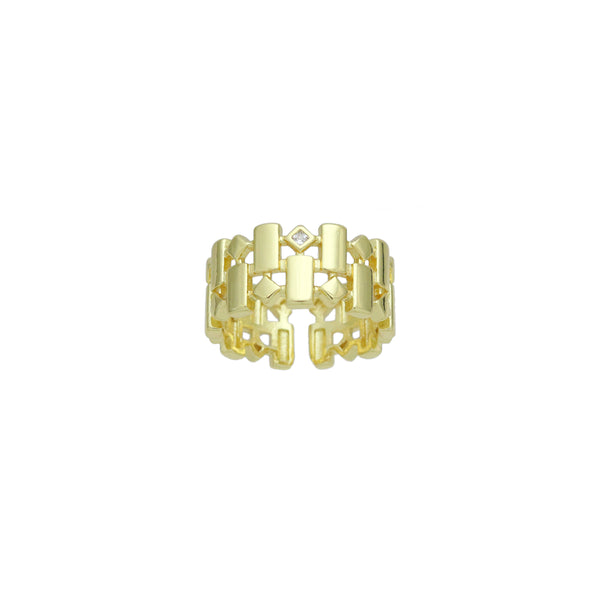 Gold Chain Link with Diamond Adjustable Ring, Sku#LX652