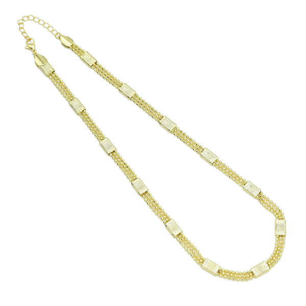 Triple Line Ball Chain wiht Rectangle Link Necklace, Sku#LD658