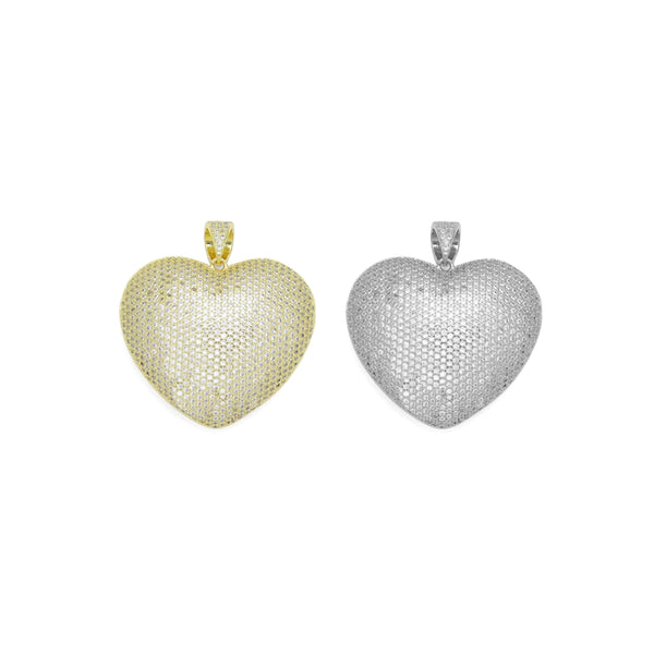 Gold Silver Clear CZ Large Puffy Heart Charm Pendant, Sku#LX663