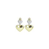 Dual Color CZ Gold Silver Heart Stud Earrings, Sku#LX668