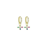 Colorful CZ Multicolor Flower Pendant Hoop Earrings, Sku#LX670