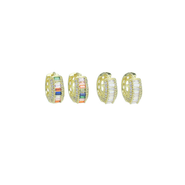 Colorful Baguette CZ Thick Band Hoop Earrings, Sku#LX674
