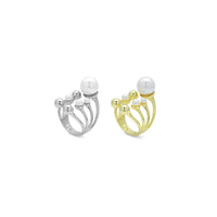Gold Silver White Pearl Ball Adjustable Ring, Sku#LX683