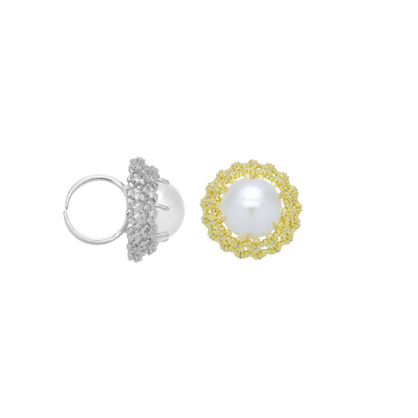 Filigree White Pearl Statement Adjustable Ring, Sku#LX684