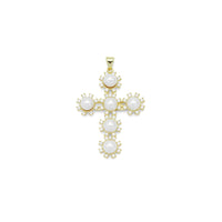 Gold White Pearl Flower Cross Charm Pendant, Sku#LX696