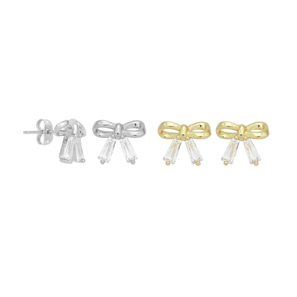 Clear Baguette CZ Cute Bowknot Shape Stud Earrings, Sku#LX697