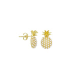 White Pearl Gold Pineapple Shape Stud Earrings, Sku#LX698