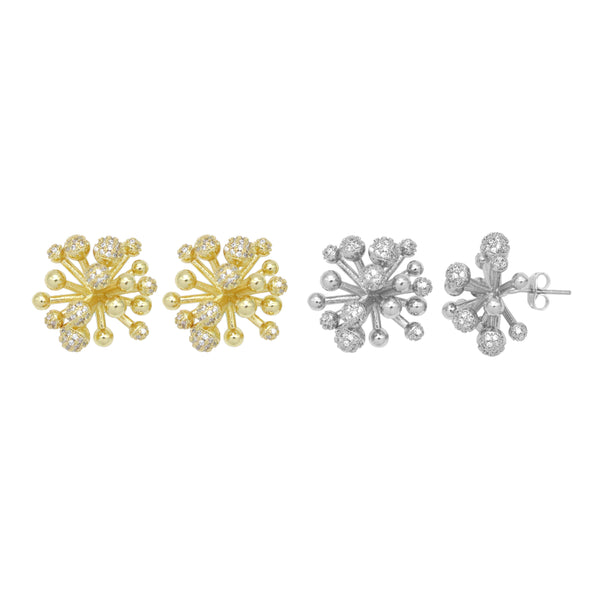 Gold silver Dandelion ball Flower Stud Earrings, Sku#LX707