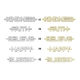 CZ Silver Kindness Believe Blessed Faith Happy Connector Charm Beads, Sku#LX711