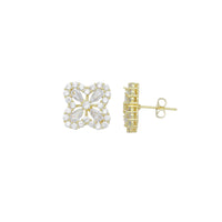 Clear CZ Crystal Gold Flower Stud Earrings, Sku#LX714