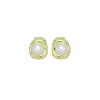Gold White Pearl Stud Earrings, Sku#LX720