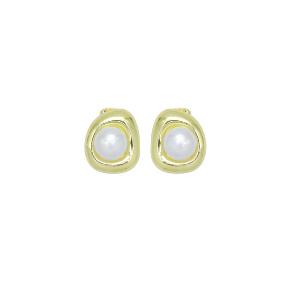 Gold White Pearl Stud Earrings, Sku#LX720