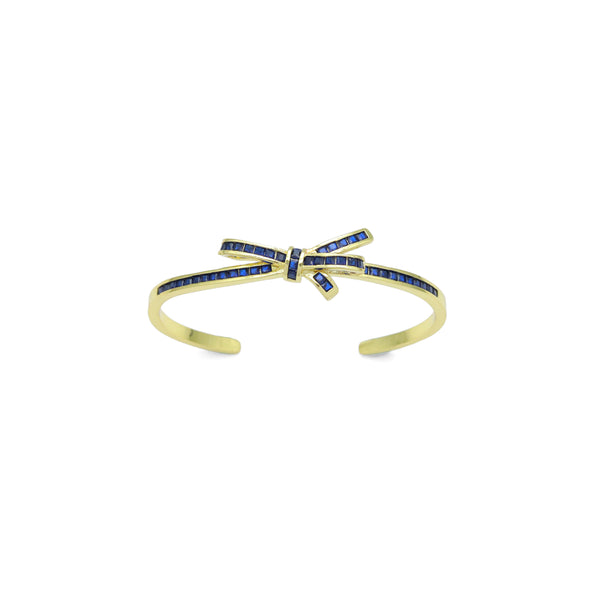 Baguette Cobalt CZ Gold Bow Knot Adjustable Bracelet, Sku#LX722