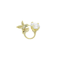 Clear CZ Gold Bird with Big Diamond Statement Adjustable Ring, Sku#LX723